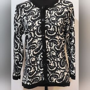 Talbots 100% Merino Wool Paisley Button Front Long Sleeve Cardigan - Size M